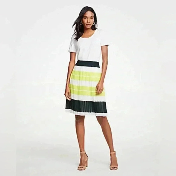 Ann Taylor Dresses & Skirts - Anne Taylor Pleated Striped Midi Skirt Blue Yellow Size 8 NWT
